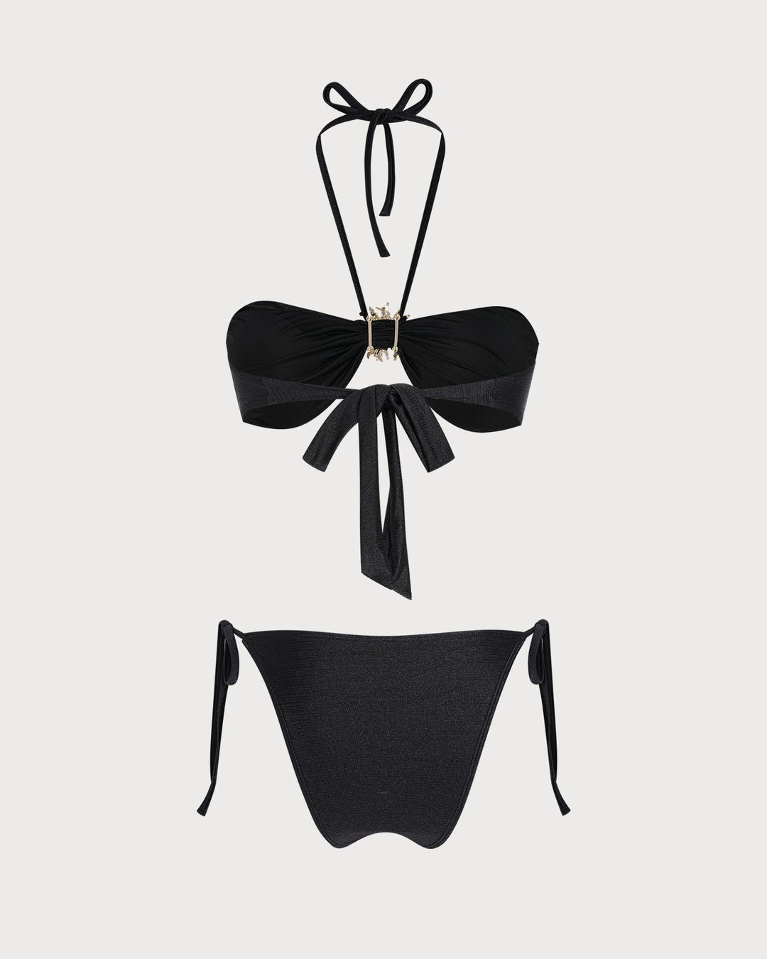 Black Halter Tie O-Ring Triangle Bikini Set