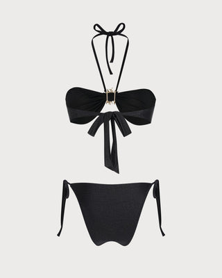 Black Halter Tie O-Ring Triangle Bikini Set