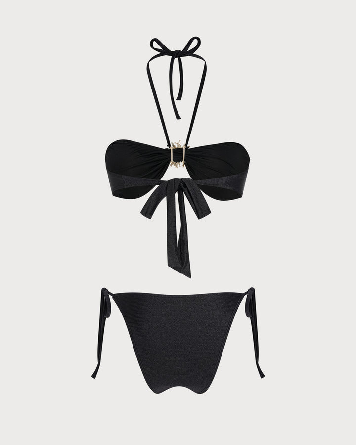 Black Halter Tie O-Ring Triangle Bikini Set