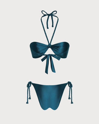 Green Solid Halter Triangle Bikini Set