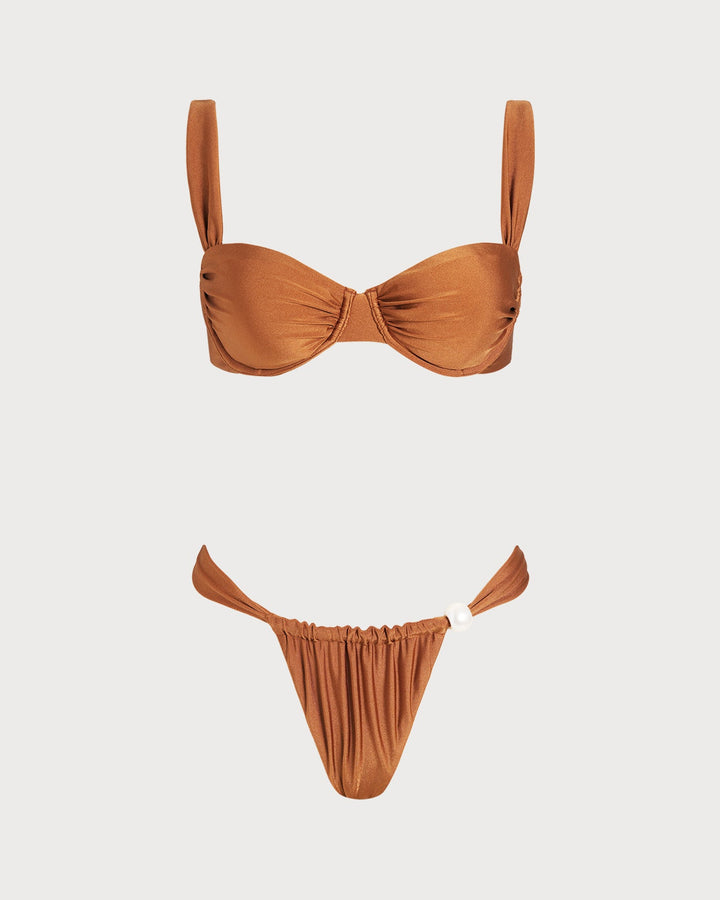 Caramel Sweetheart Neck Underwire Bikini Set