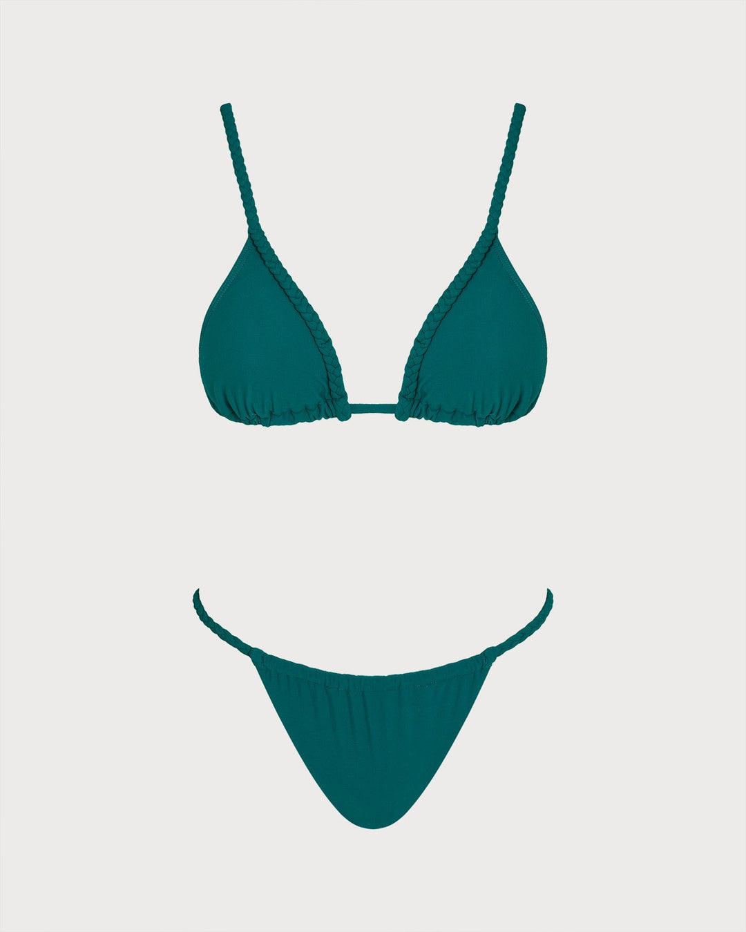 Green Solid Tie Triangle Bikini Set