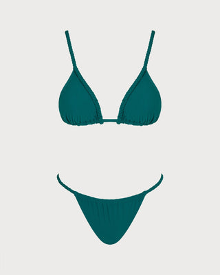 Green Solid Tie Triangle Bikini Set