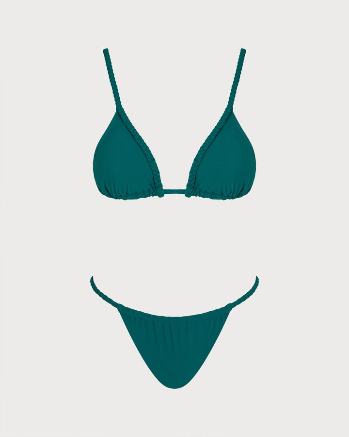Green Solid Tie Triangle Bikini Set