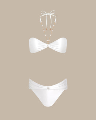 White Halter Rhinestones Triangle Bikini Set