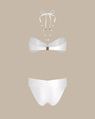 White Halter Rhinestones Triangle Bikini Set