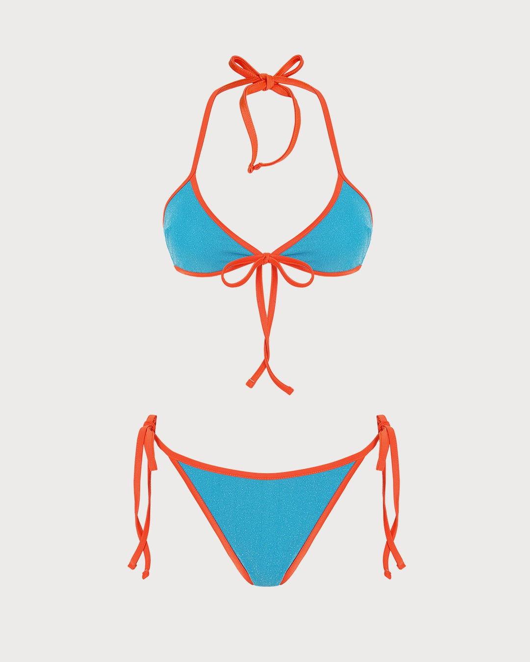 Blue Halter Contrasting Triangle Bikini Set
