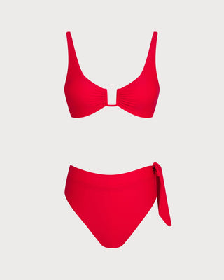 Red Natural Waisted Triangle Bikini Set
