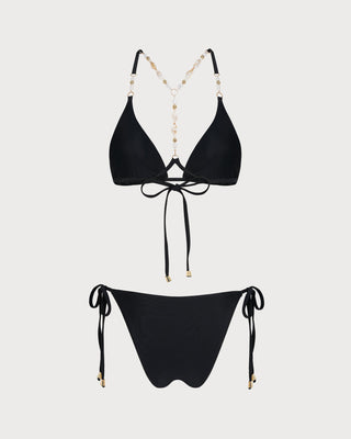 Black Tie Rhinestones Triangle Bikini Set