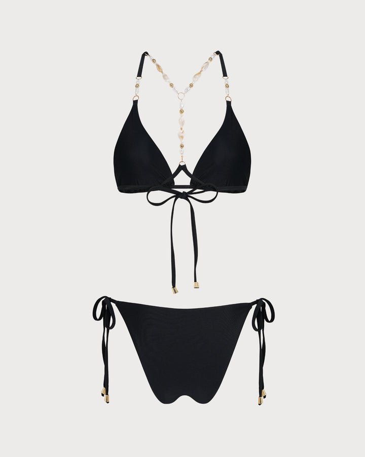 Black Tie Rhinestones Triangle Bikini Set