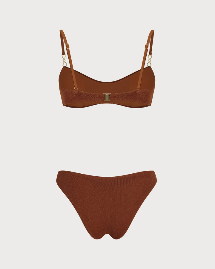 Caramel Sequins Triangle Bikini Set