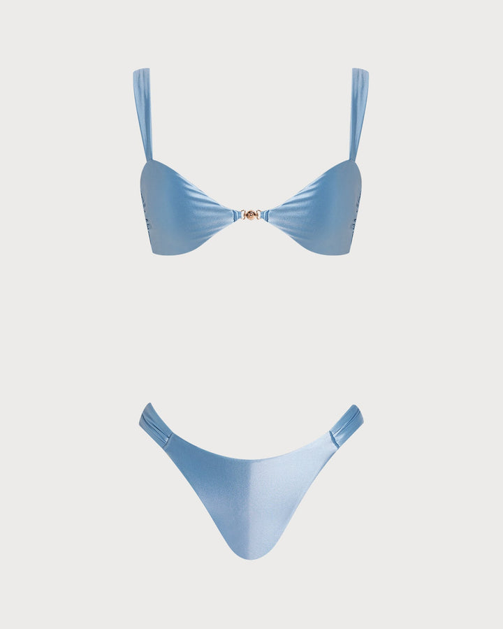 Blue Triangle Medium Stretch Bikini Set