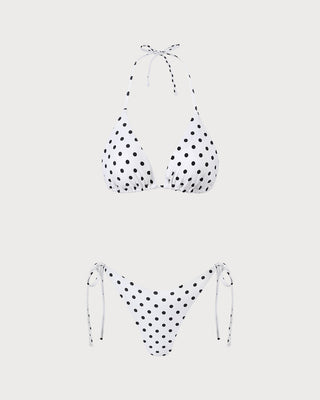 White Halter Polka Dot Triangle Bikini Set
