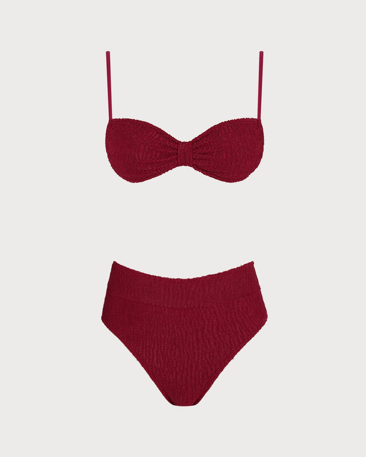 Wine Red High Waisted Triangle Bikini Set