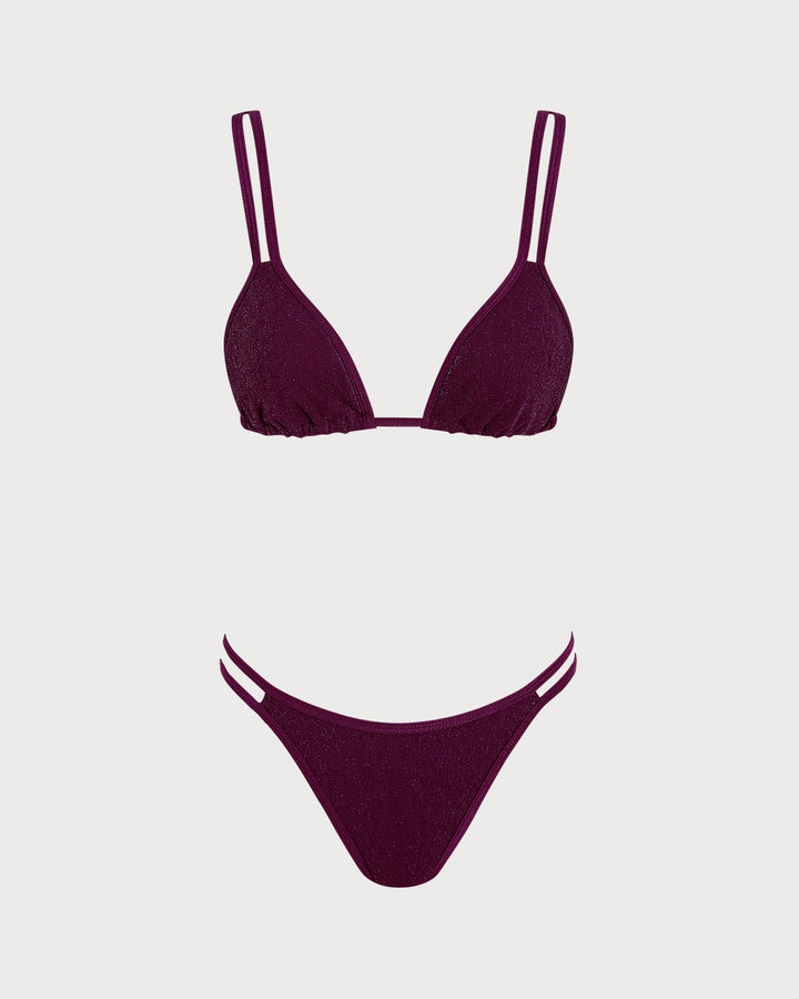Wine Red Lurex Triangle Bikini Set