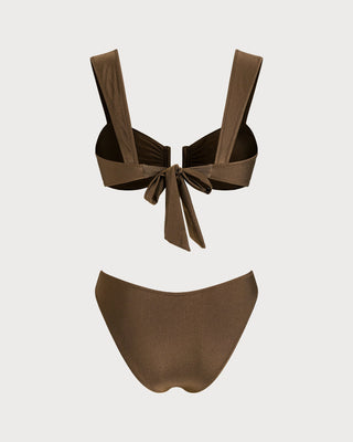 Brown Cut Out Drawstring Bikini Set