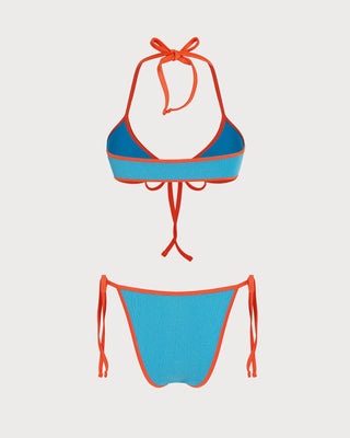 Blue Halter Contrasting Triangle Bikini Set