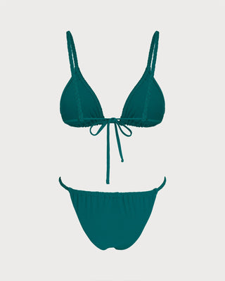 Green Solid Tie Triangle Bikini Set