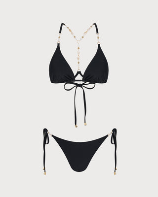 Black Tie Rhinestones Triangle Bikini Set