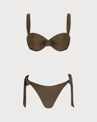 Coffee Drawstring Underwire Bikini Set