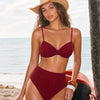 Wine Red High Waisted Triangle Bikini Set