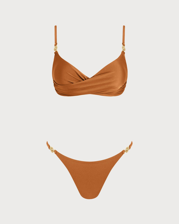 Caramel V Neck Bralette Bikini Set