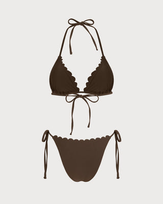 Coffee Halter Embroidery Bikini Set