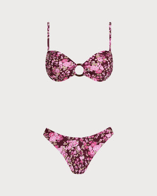 Wine Red O-Ring Floral Bralette Bikini Set
