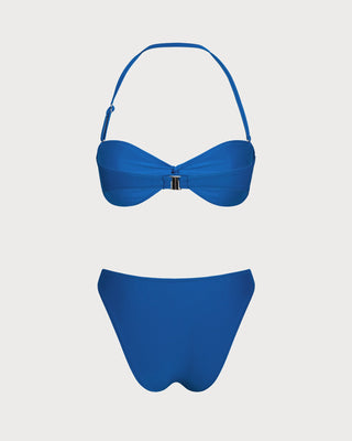 Blue Halter Ruched Underwire Bikini Set