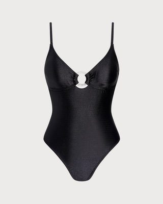 Black Solid O-Ring Bralette One Piece