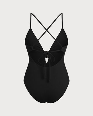 Black Cut Out Ribbed Triangle One Piece