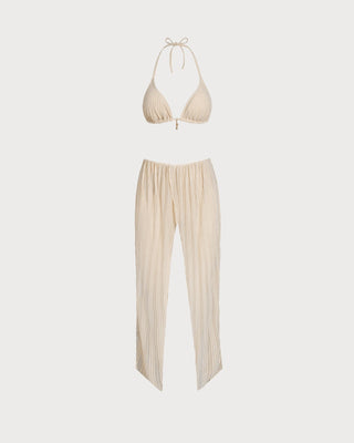 Apricot Halter Sequins Drawstring Bikini Set