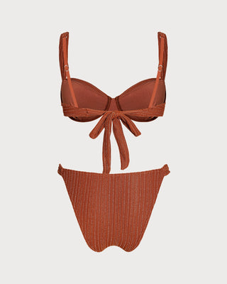 Brick Red Sequins Underwire Bikini Set
