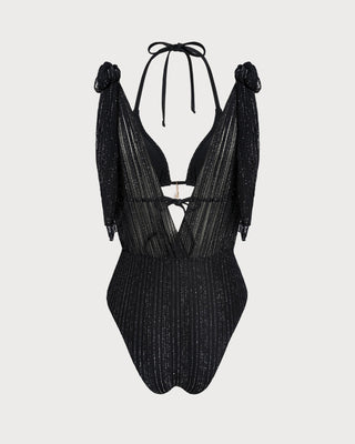 Black Halter Drawstring Triangle Bikini Set