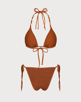 Brown Halter Drawstring Triangle Bikini Set