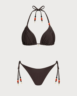 Brown Halter Natural Waisted Bikini Set