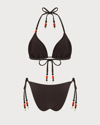 Brown Halter Natural Waisted Bikini Set