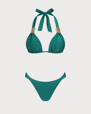 Green Halter Triangle Bikini Set