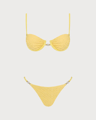 Yellow Textured Underwire Bikini Set