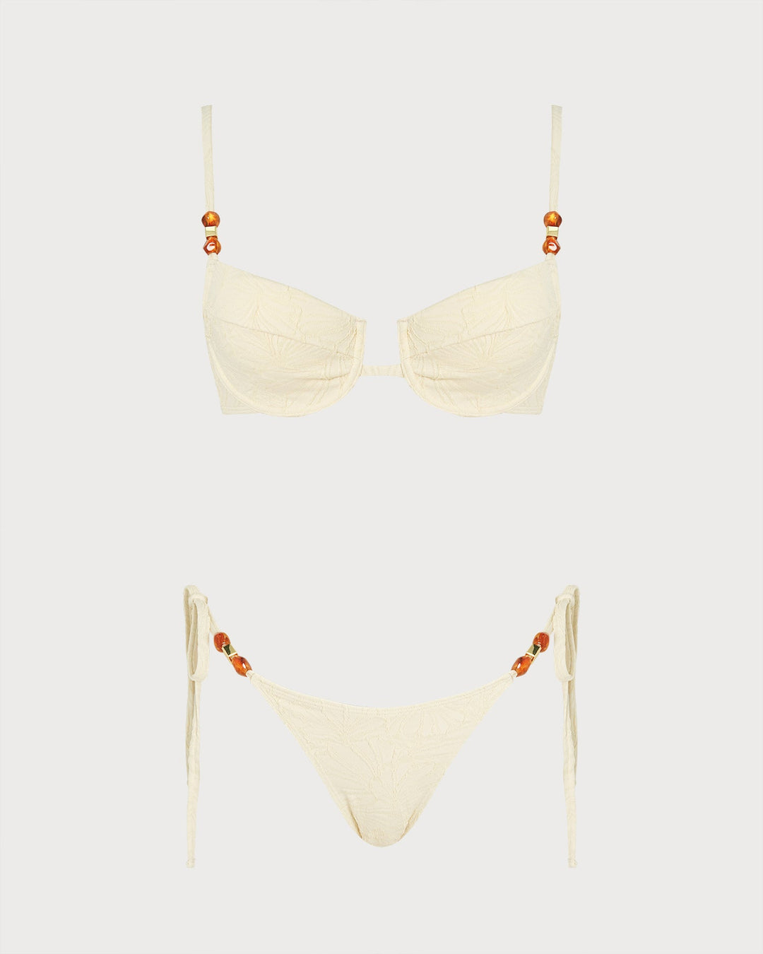 Apricot Rhinestones Tie Strap Bikini Set