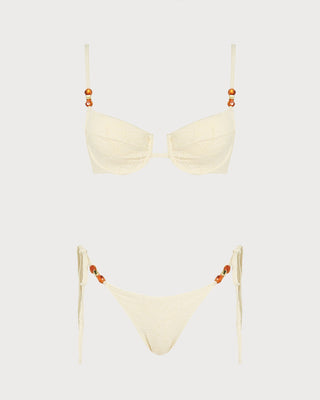 Apricot Rhinestones Tie Strap Bikini Set