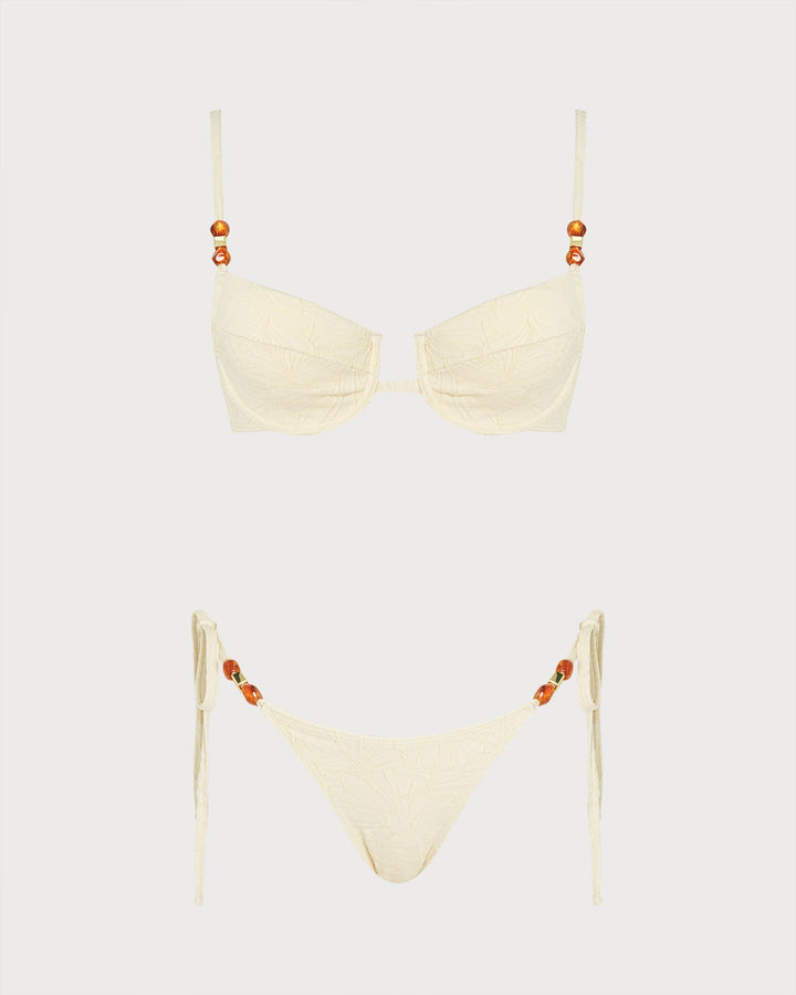Apricot Rhinestones Tie Strap Bikini Set