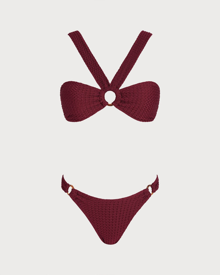 Wine Red O-Ring Triangle Bikini Set