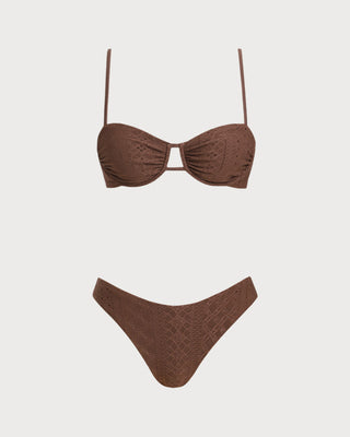 Brown Textured Underwire Bikini Set