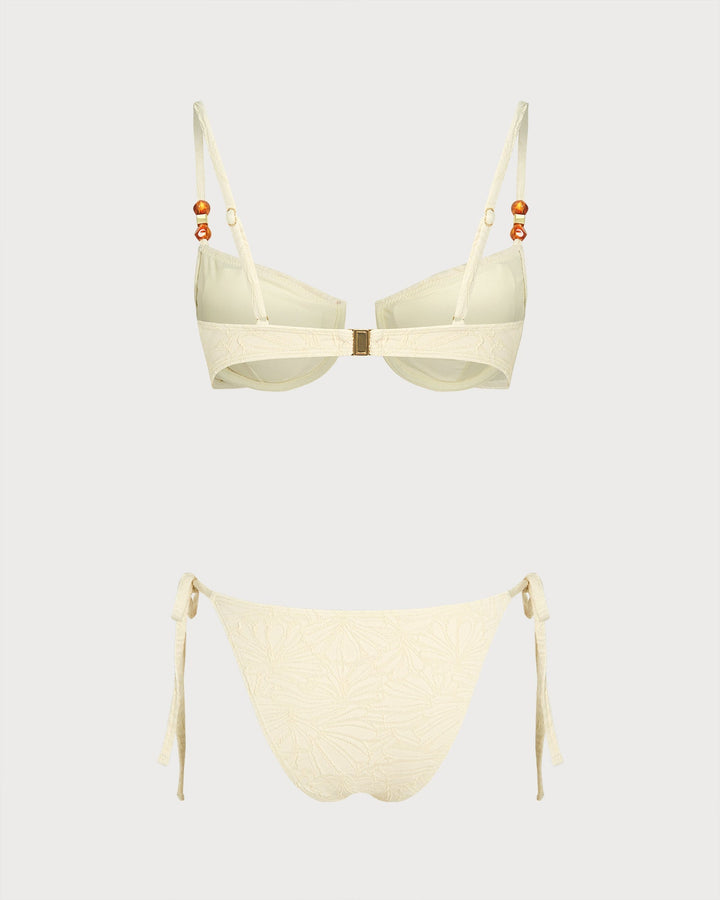 Apricot Rhinestones Tie Strap Bikini Set