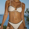 White Contrasting Bandeau Bikini Set