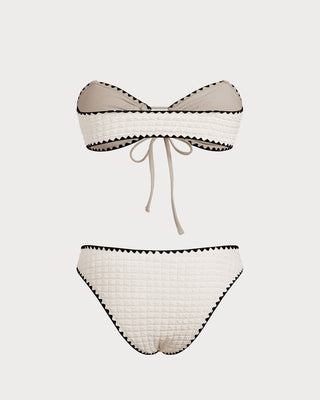 White Contrasting Bandeau Bikini Set