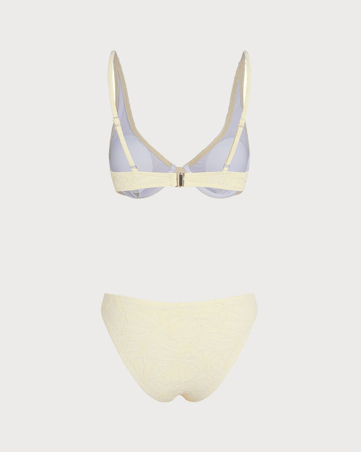 Beige Jacquard Underwire Bikini Set
