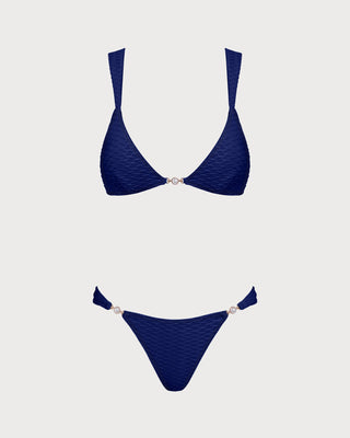Royal Blue Textured Triangle Bikini Set
