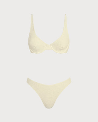 Beige Jacquard Underwire Bikini Set